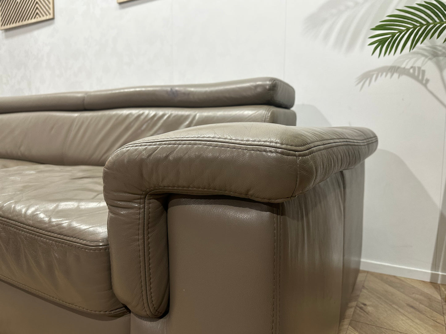 Licht Bruine Echt Lederen Hoekbank ~ Verstelbare Hoofdsteunen