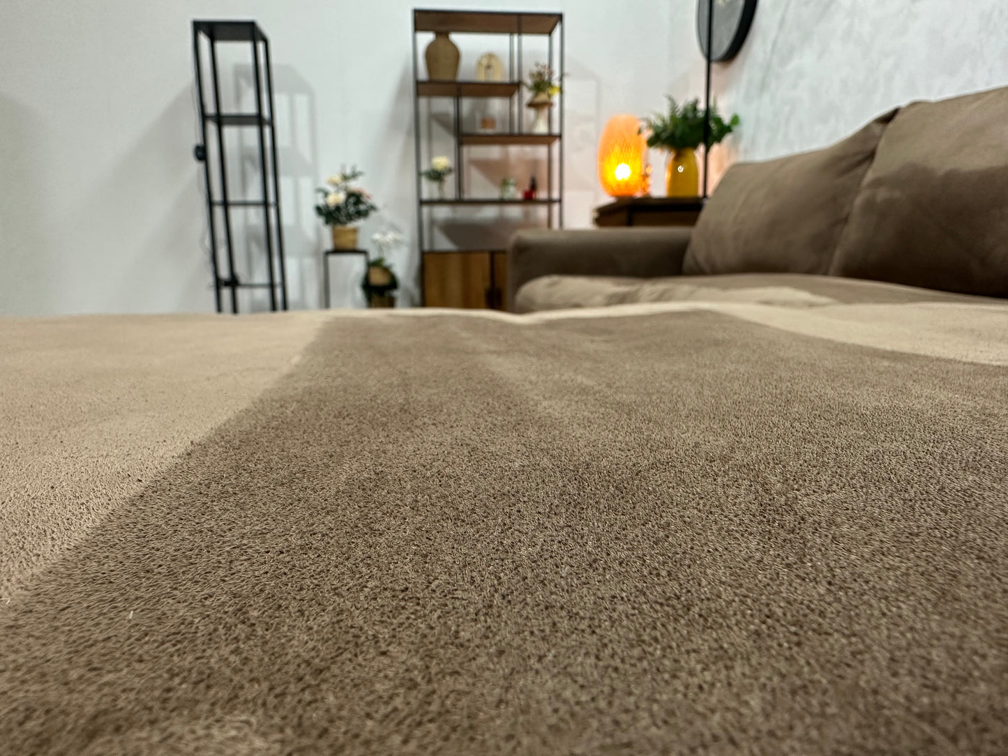 Bruine Suède Stoffen Hoekbank ~ Vaste Kussens