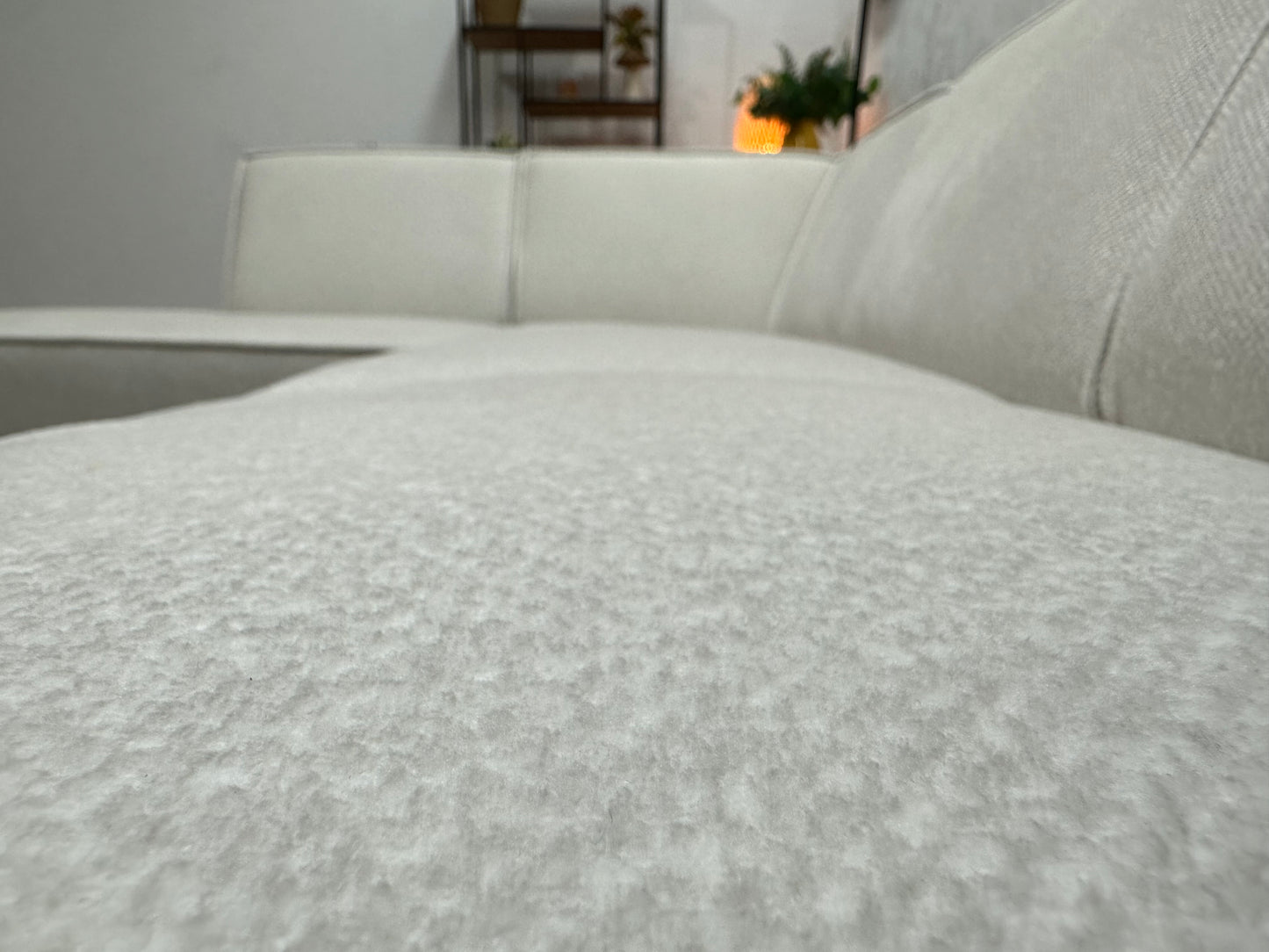 !Showroommodel! Witte Chenille Stoffen Hoekbank