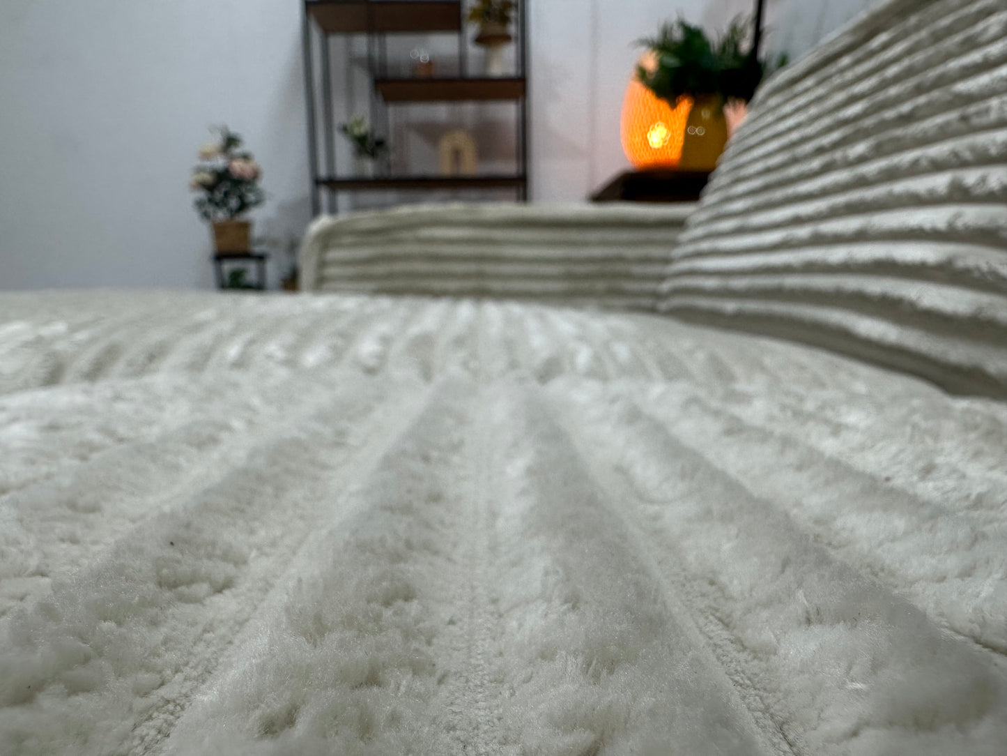 !Showroommodel! Witte/Crème Ribstof Hoekbank