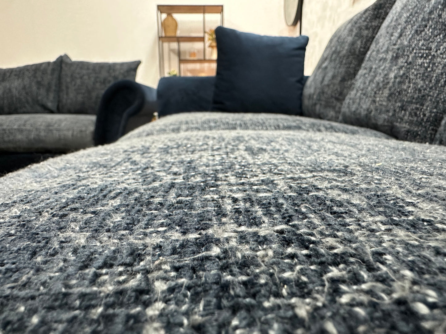 Blauwe Velvet/Stoffen Banken Set ~ Losse Kussens Met Afneembare Hoezen