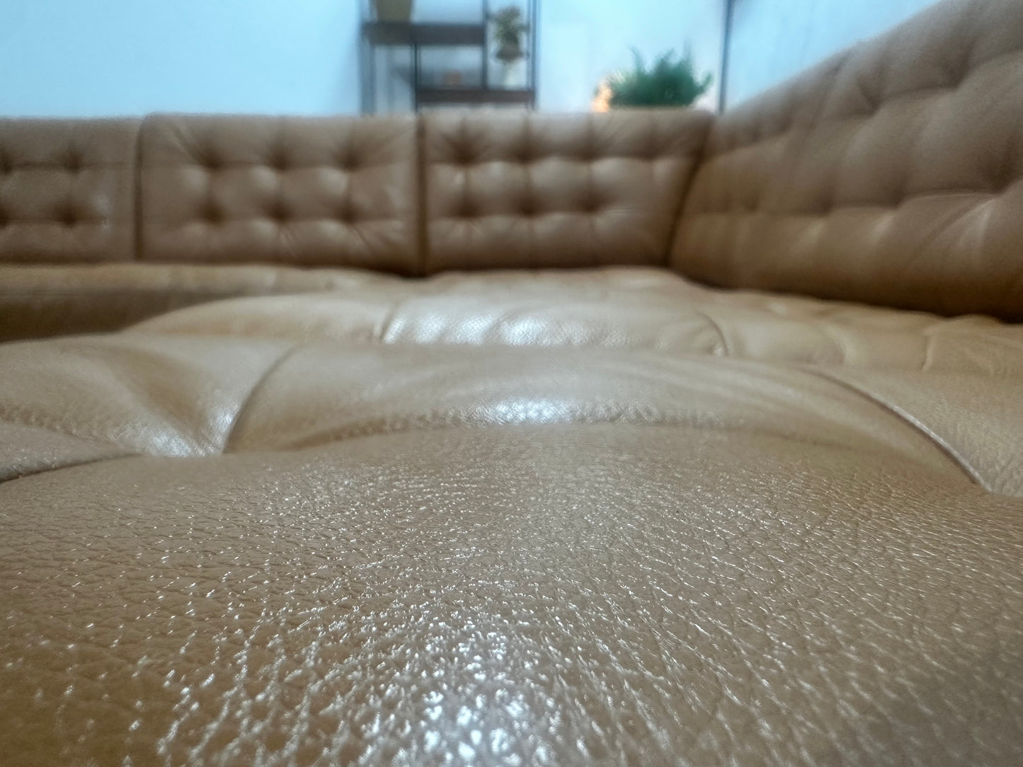 Cognac Bruine Echt Lederen Hoekbank Inc Hocker ~ Geïmpregneerd