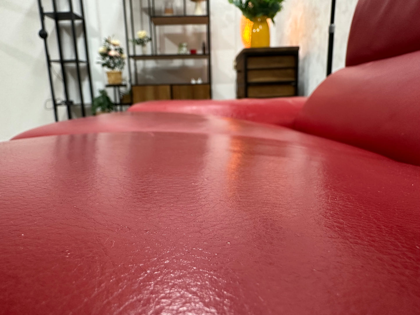 Rode Echt Lederen Hoekbank ~ Verstelbare Arm/Hoofdsteunen