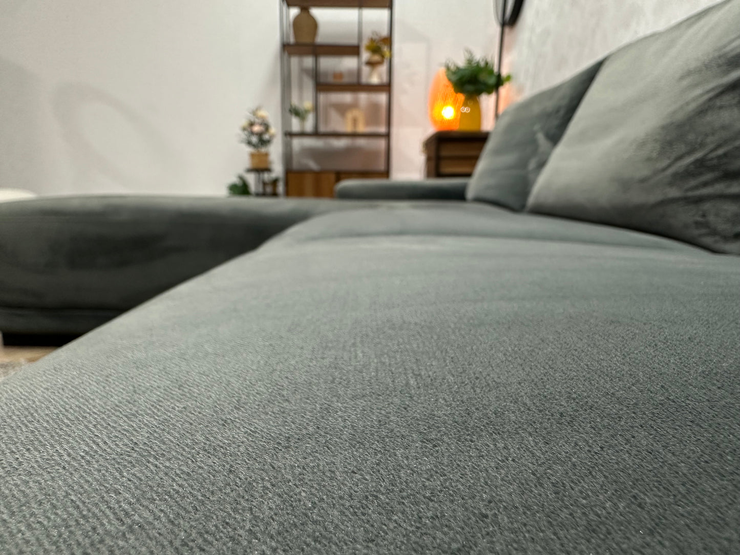 Antraciet Velvet Hoekbank ~ Vaste Kussens