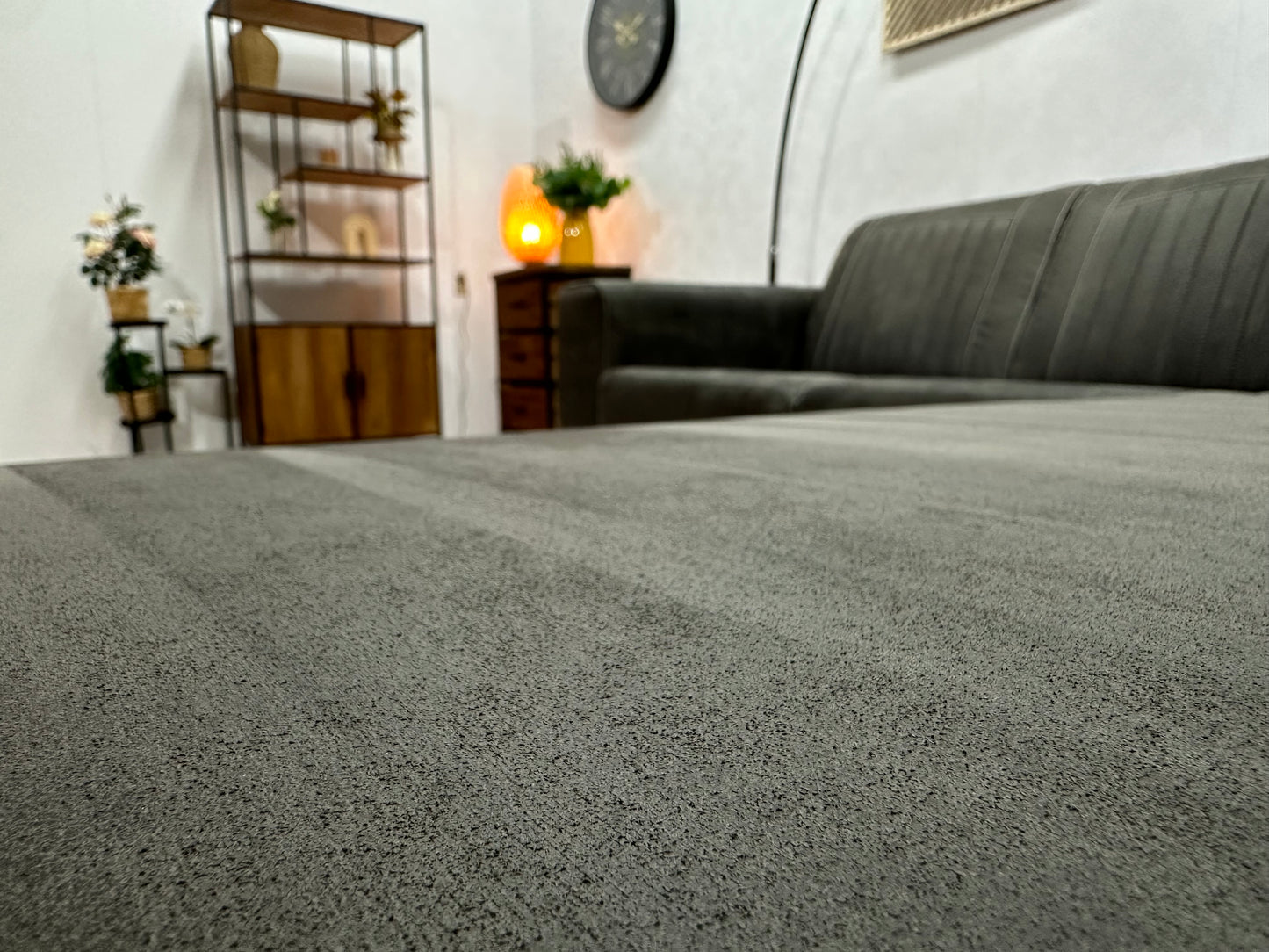 Antraciet Suède Stoffen Hoekbank ~ Vaste Kussens