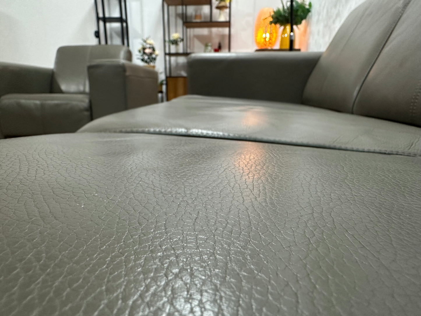 Taupe Echt Lederen 3-Zits Bank Inc Fauteuil ~ Vaste Kussens