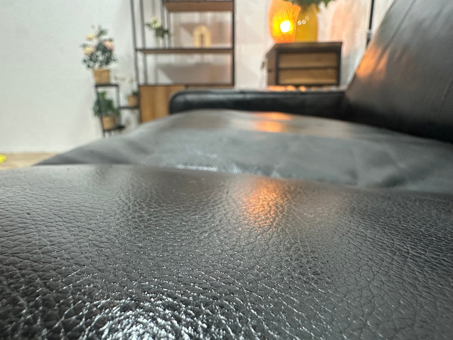 Zwarte Echt Lederen Hoekbank ~Geïmpregneerd