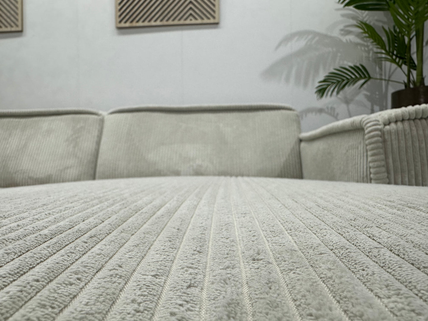 !Showroommodel! Witte Ribstof Hoekbank