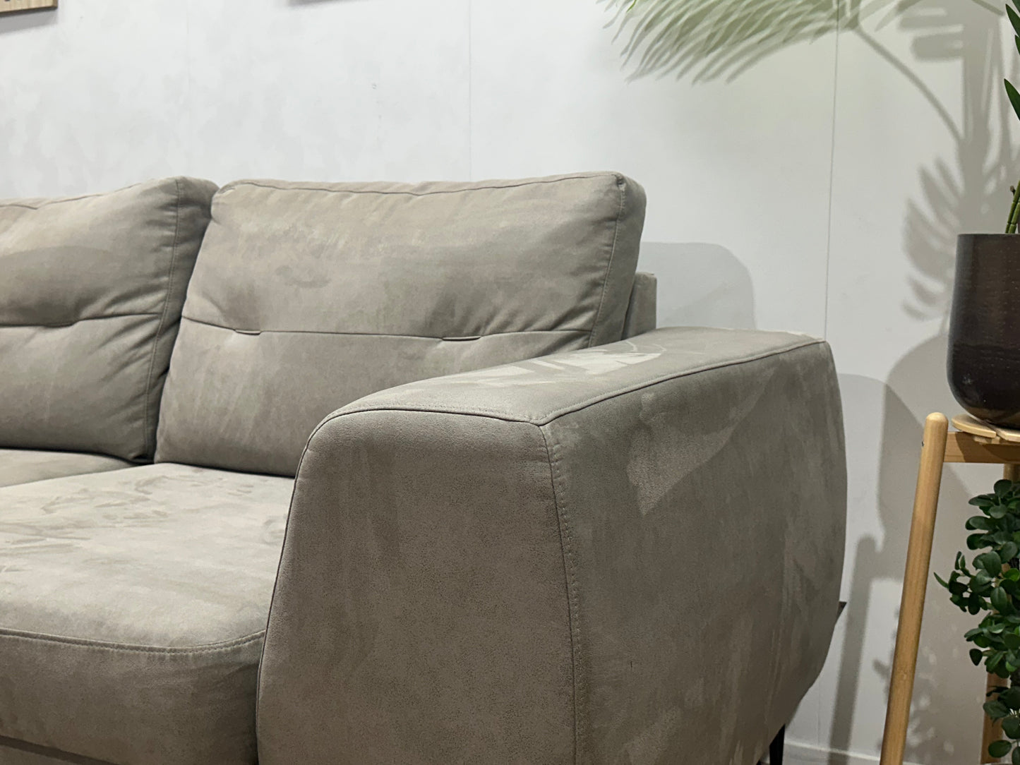 Xooon Beige/Grijze Suede Stoffen Hoekbank ~ Inruilvoordeel