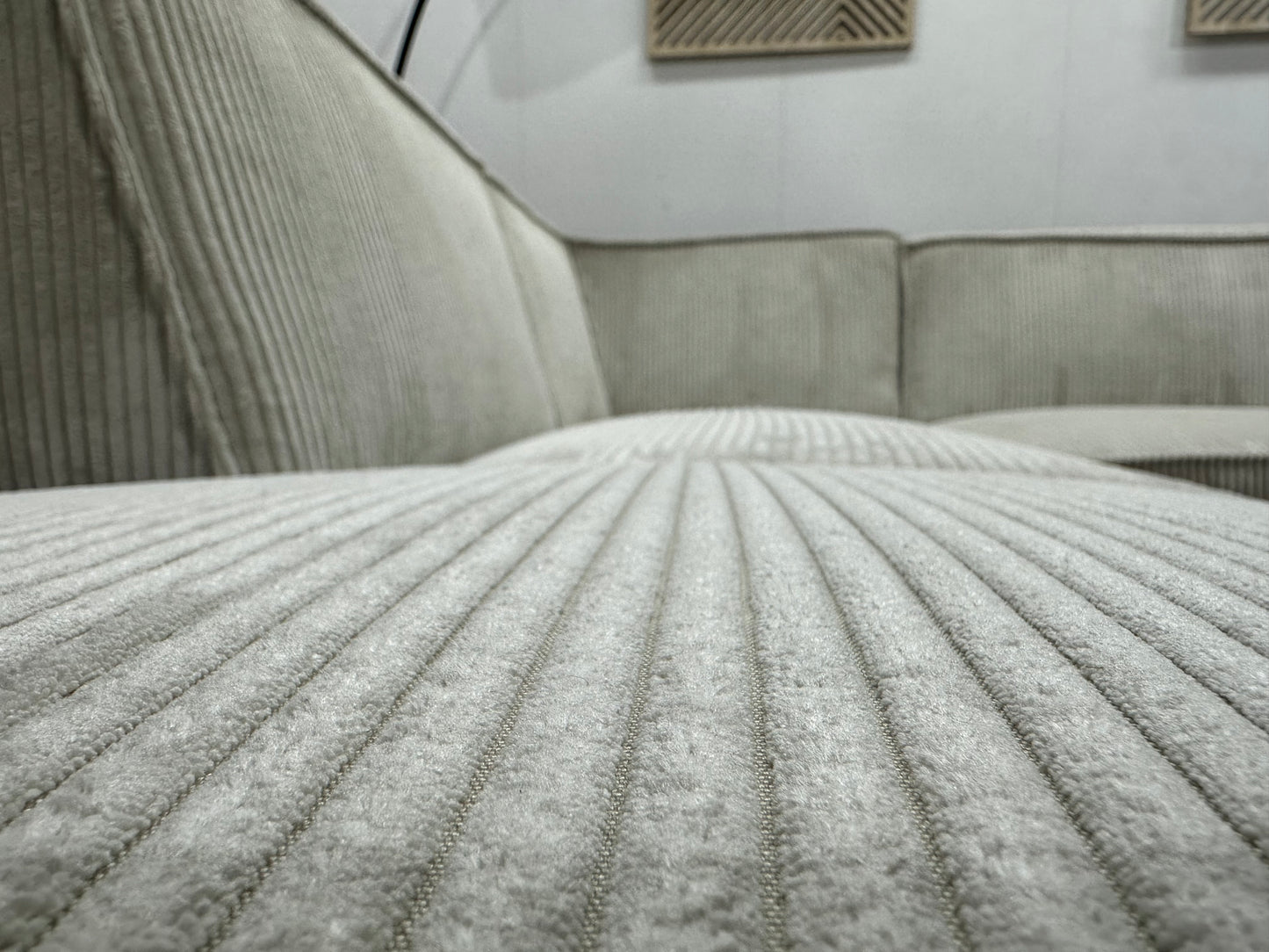 !Showroommodel! Witte/Crème Ribstof Hoekbank