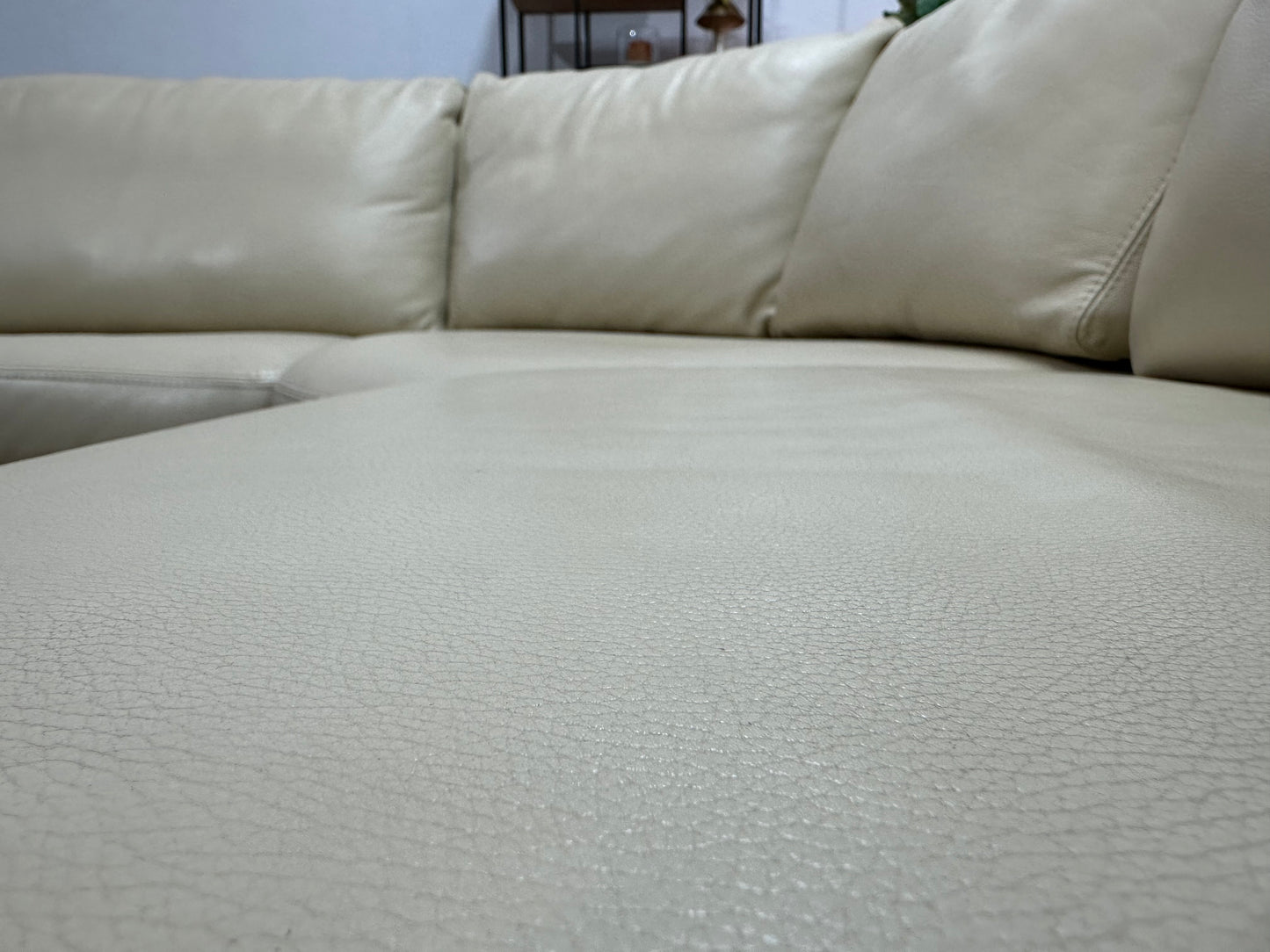 Crème Echt Lederen Hoekbank ~ Vaste Kussens