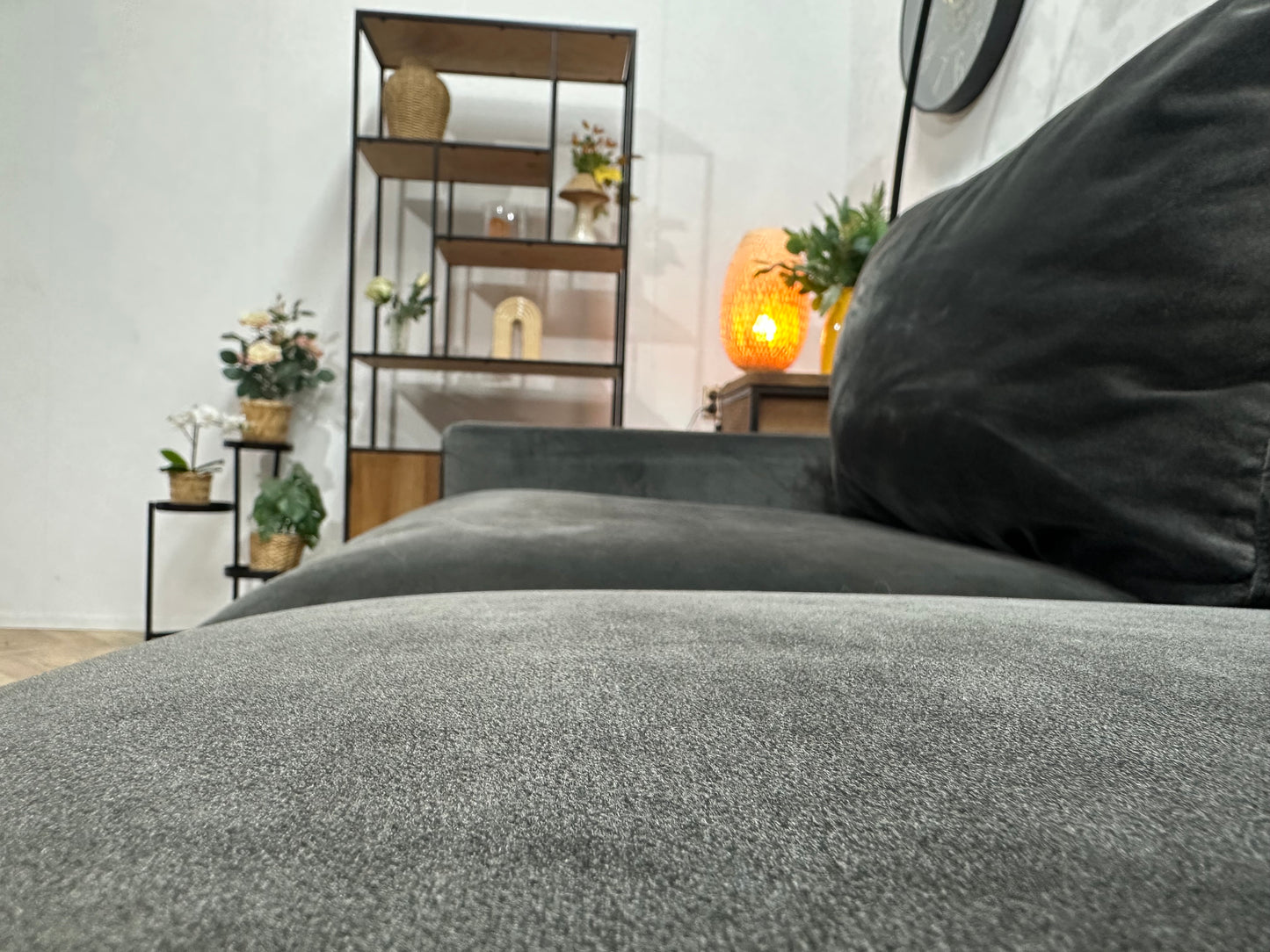 Antraciet Velvet Hoekbank ~ Losse Kussens Met Afneembare Hoezen