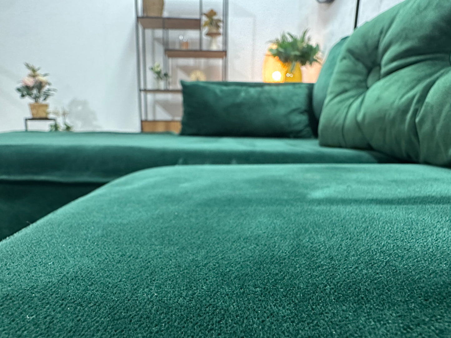 Groene Velvet Hoekbank ~ Losse Kussens Met Afneembare Hoezen