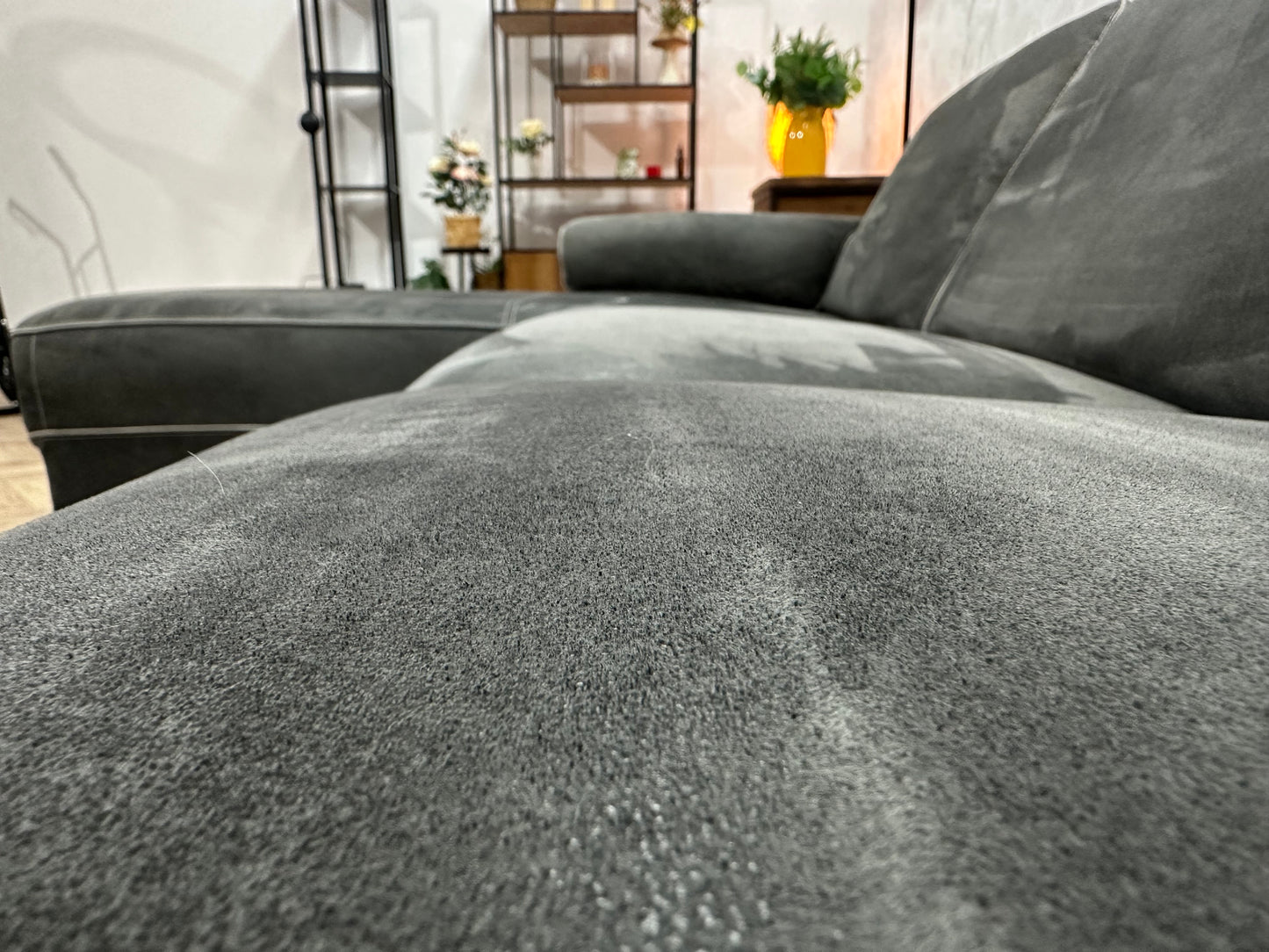 Antraciet Suède Stoffen Hoekbank ~ Vaste Kussens