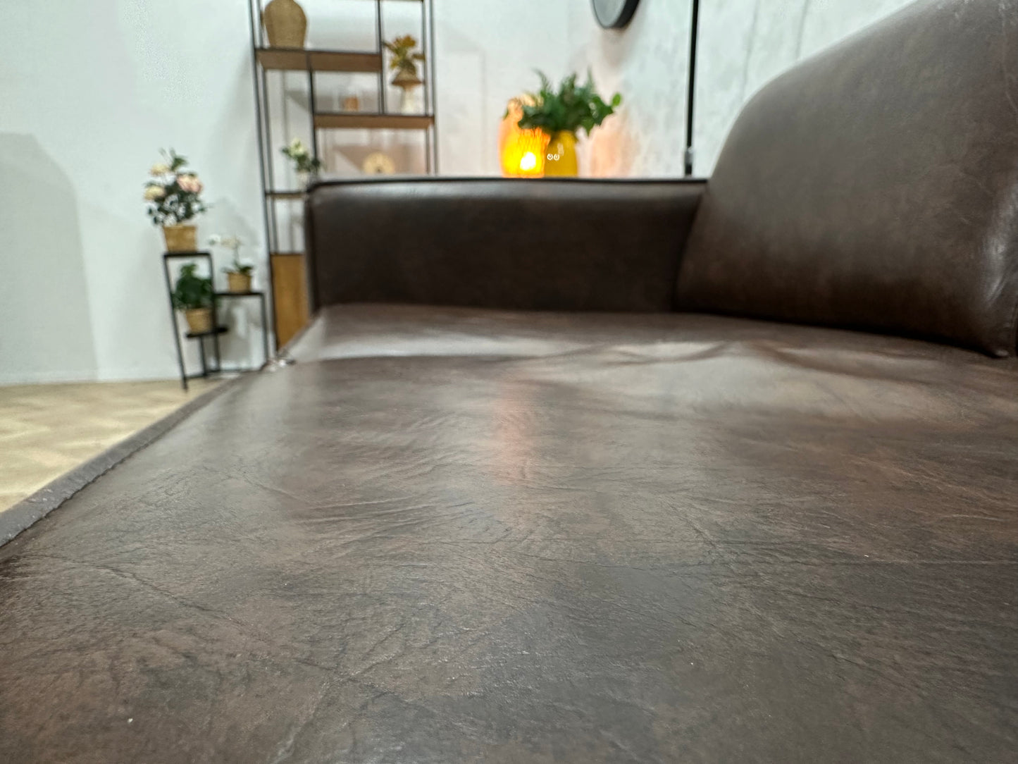 Bruine Echt Lederen 2.5-Zits Bank ~ Vaste Kussens