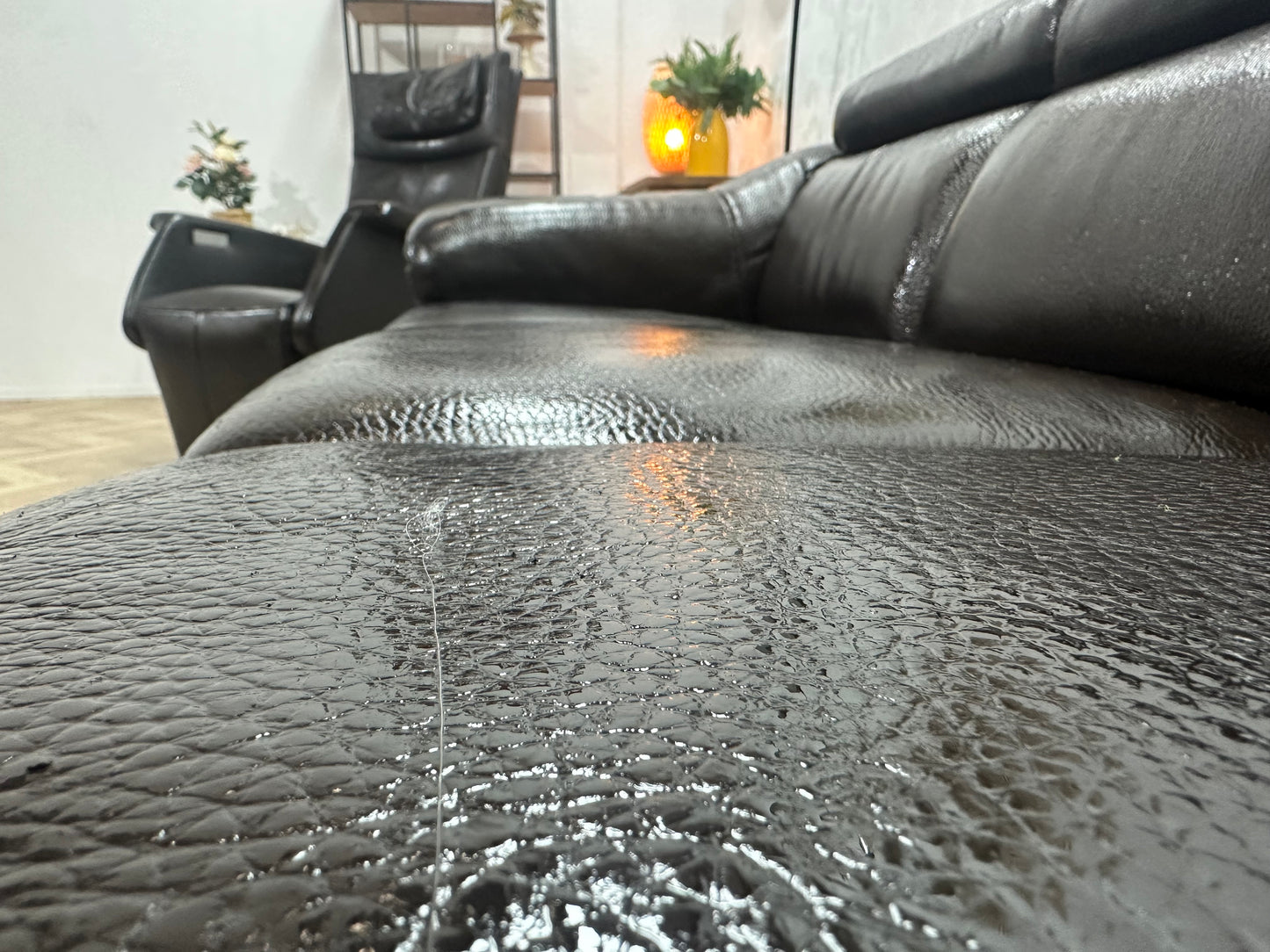 Bruine Echt Lederen 3-Zits Bank Inc Fauteuil ~ Geïmpregneerd
