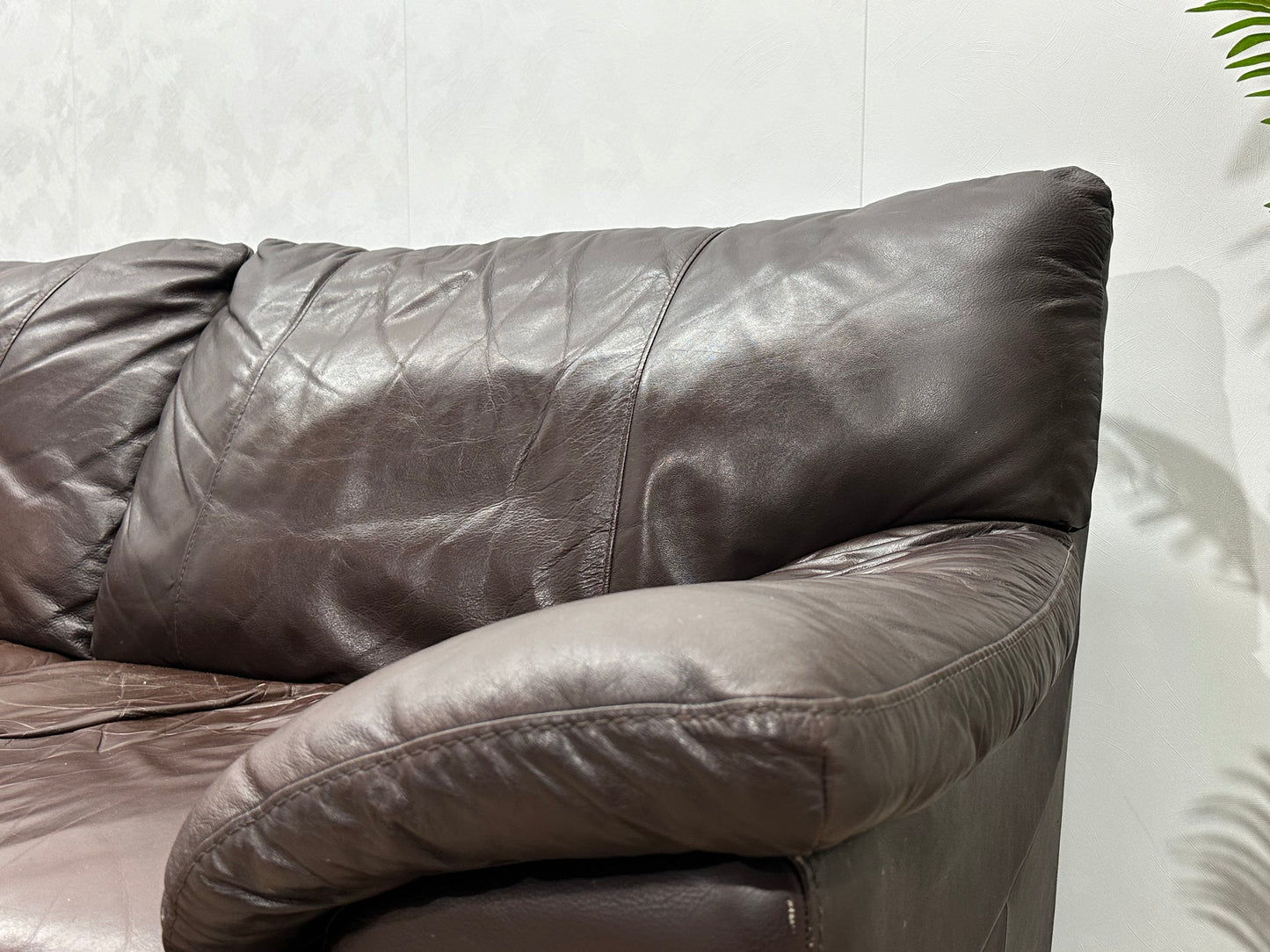 Bruine Echt Lederen Design Hoekbank Inc Hocker ~ Vaste Kussens