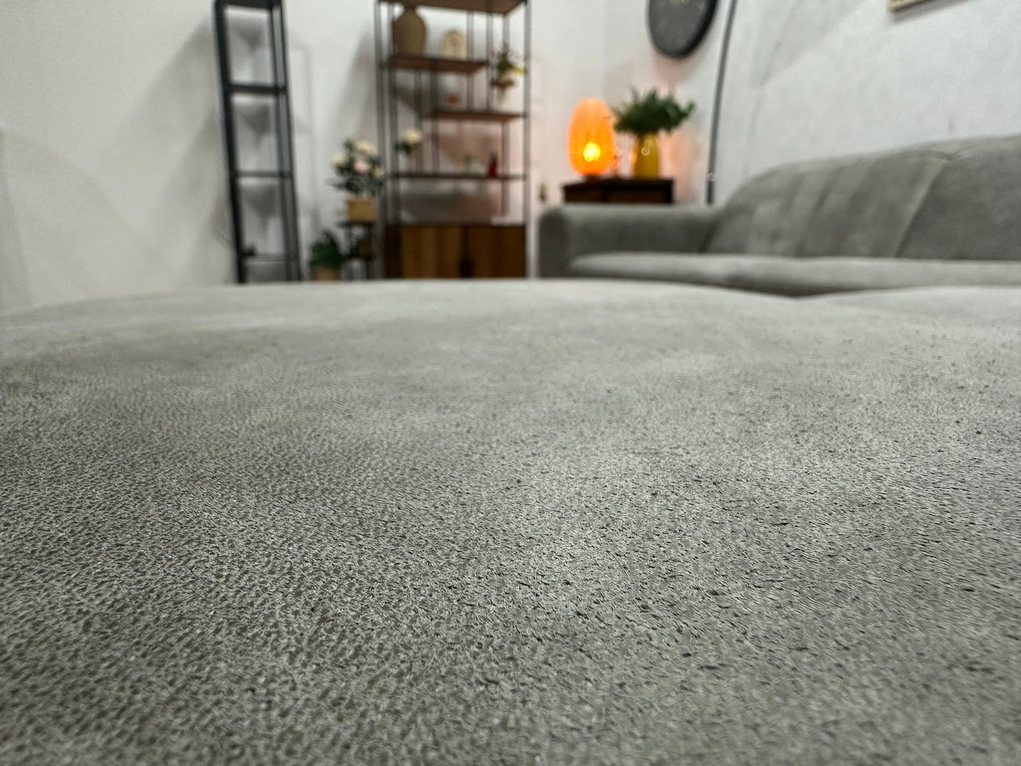 H&H Grijze Suède Stoffen Hoekbank ~ Verstelbare Hoofdsteunen