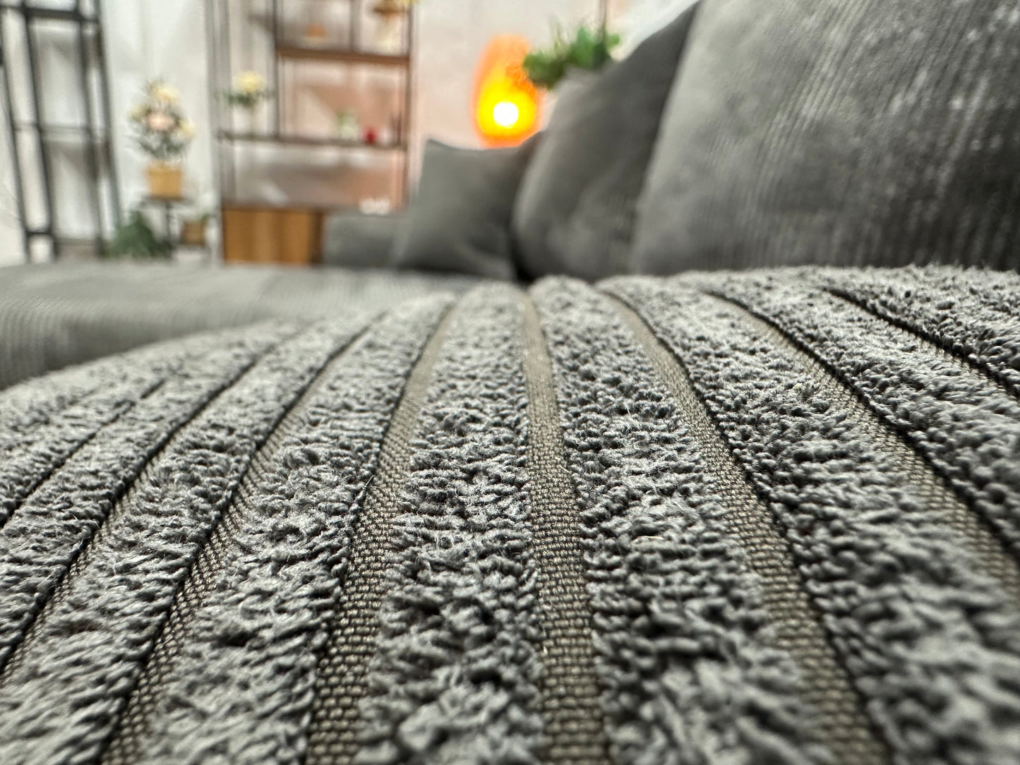 Grijze Ribstof U Bank ~ Losse Rugkussens Met Afneembare Hoezen