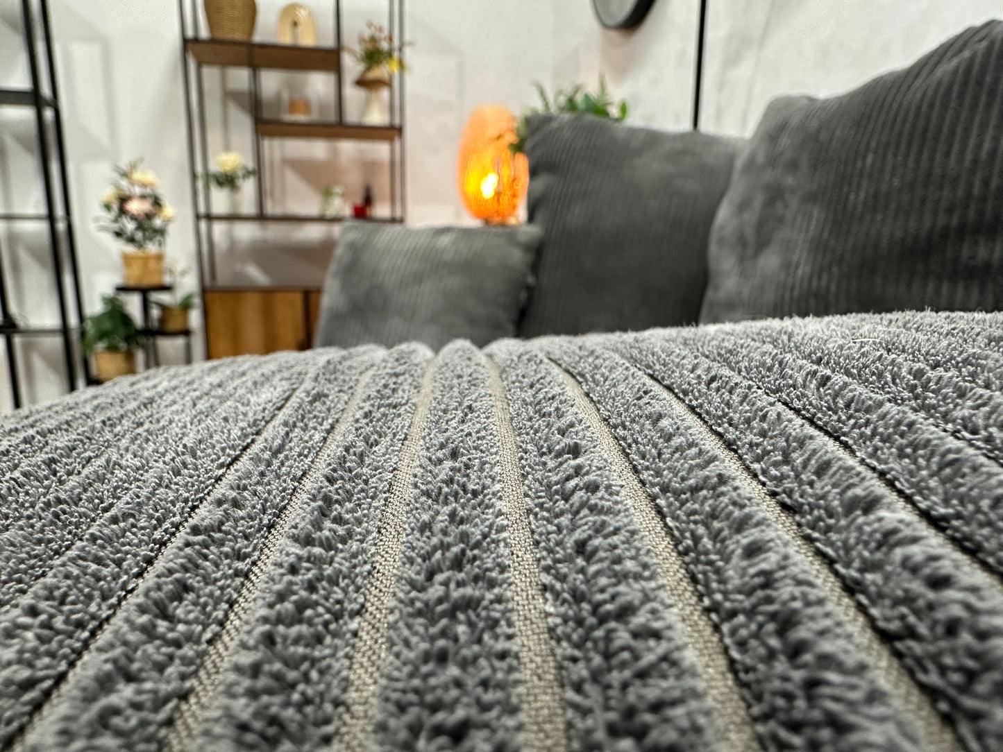 Antraciet Ribstof Hoekbank ~ Losse Kussens Met Afneembare Hoezen