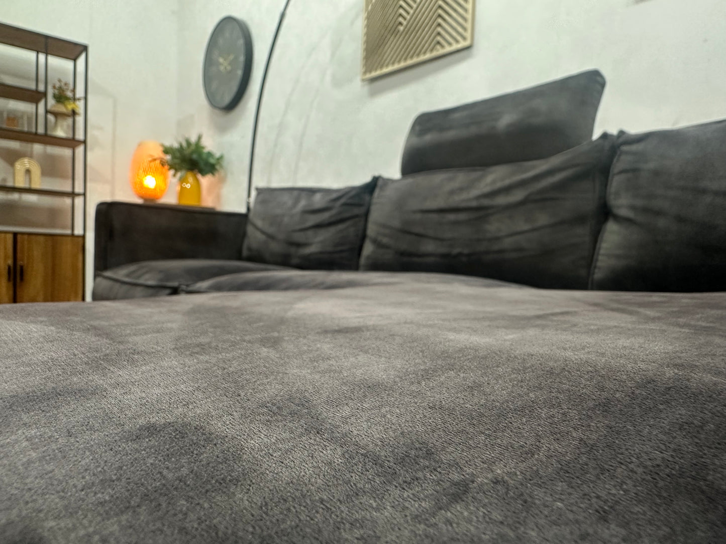 Antraciet Velvet Hoekbank ~ Losse Kussens Met Afneembare Hoezen