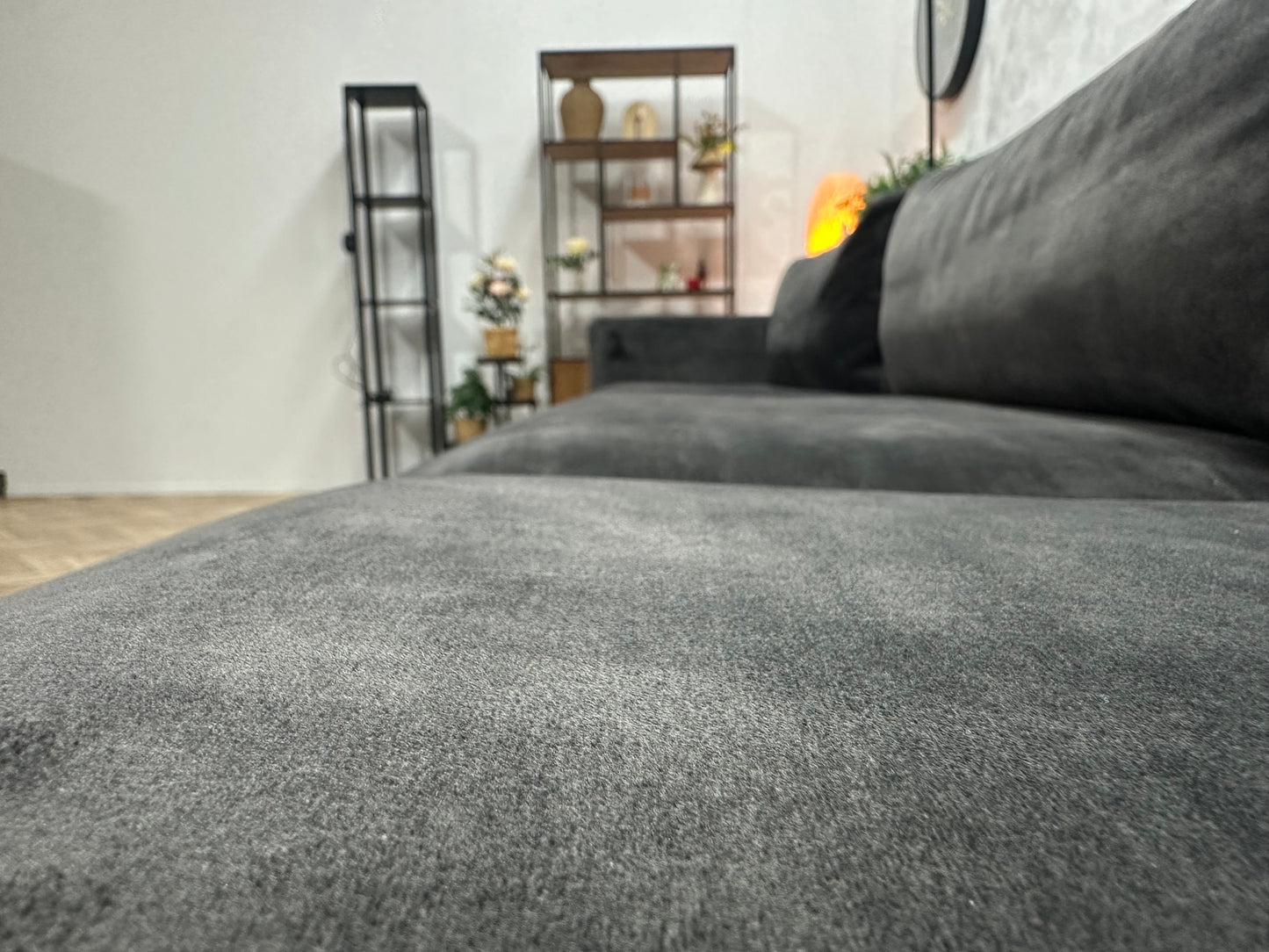 Antraciet Ruime Velvet 3-Zits Bank Inc Hocker ~ Losse Kussens Met Afneembare Hoezen