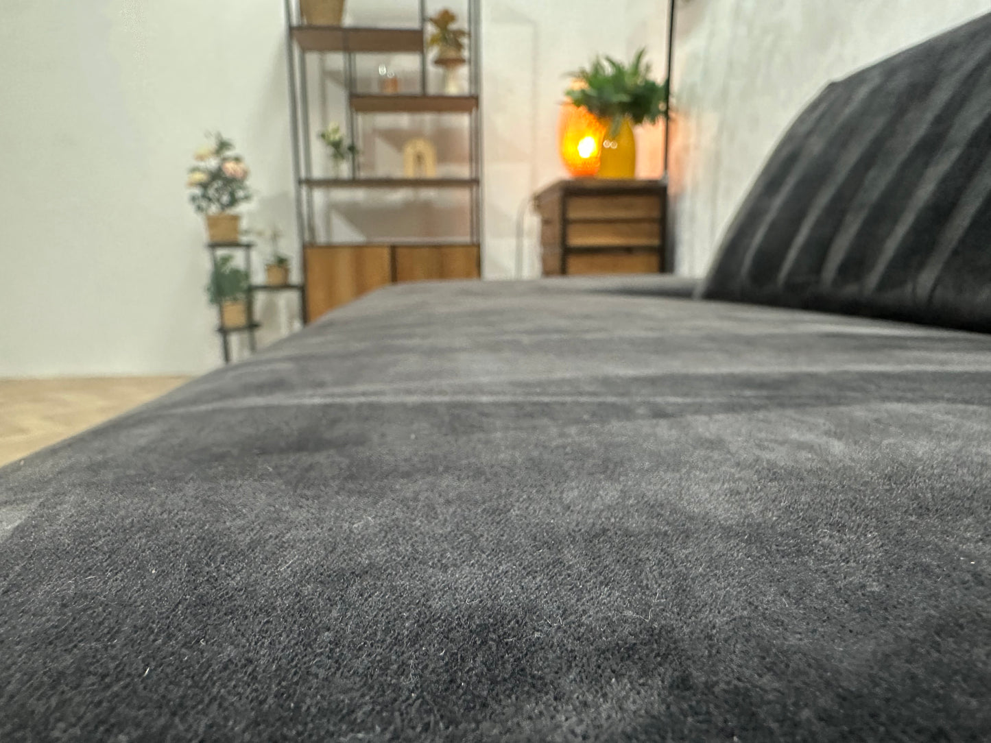 Zwarte Velvet Design Hoekbank ~ Vaste Kussens