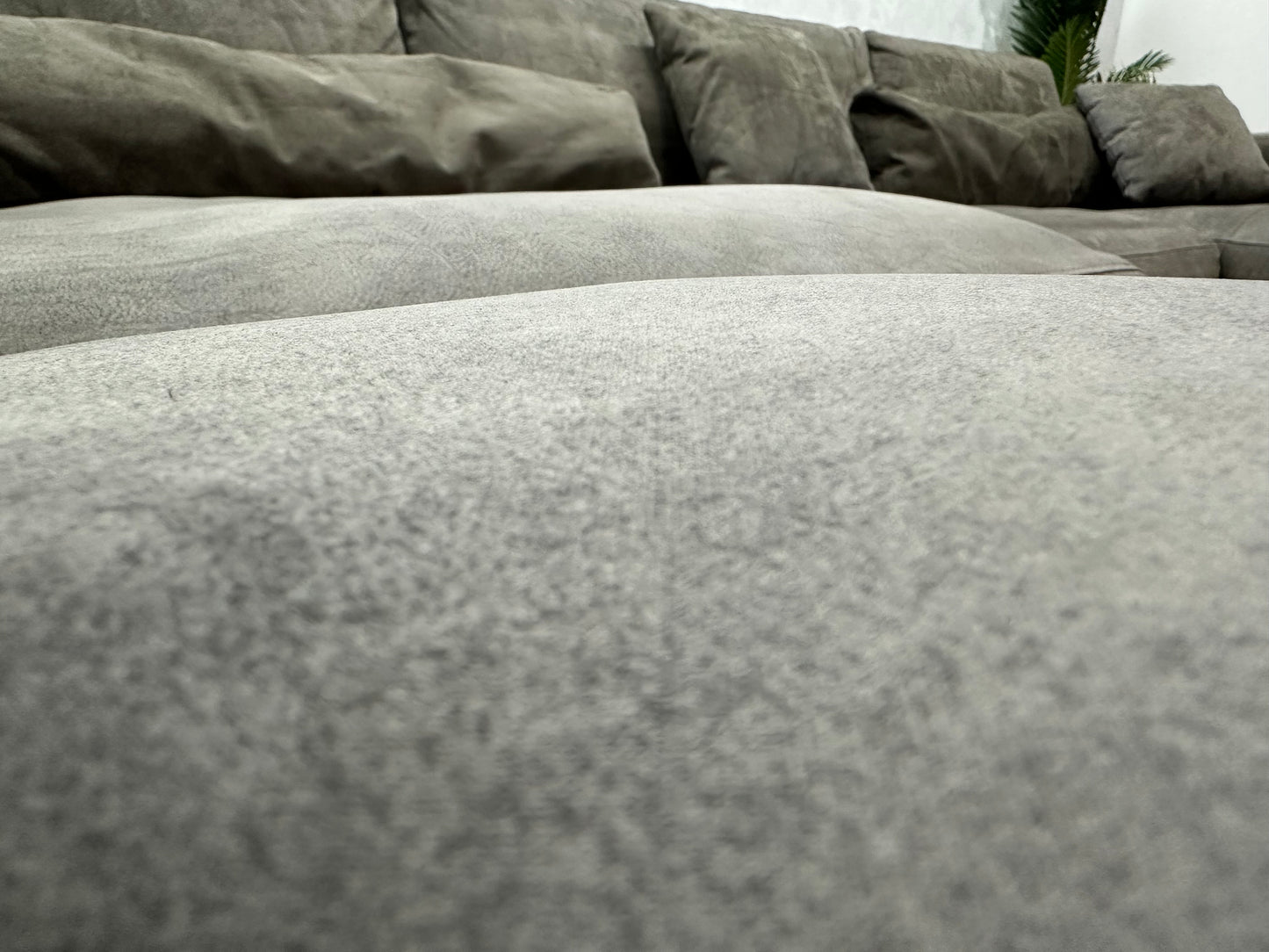 Suède Leather Look Leger Groene U Bank ~ Losse Rugkussens Met Afneembare Hoezen