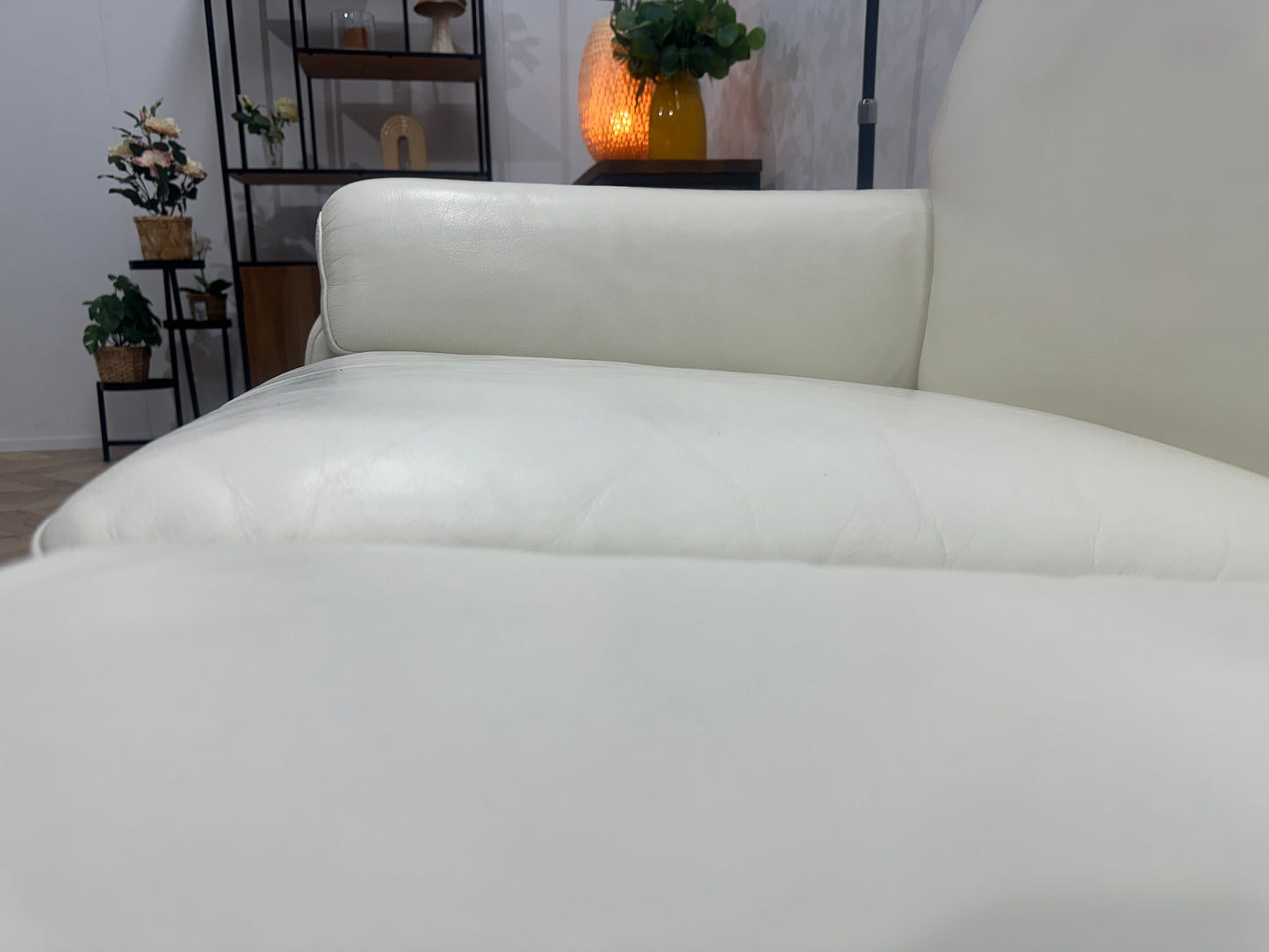 Witte Echt Lederen 3-Zits Bank ~ Vaste Kussens