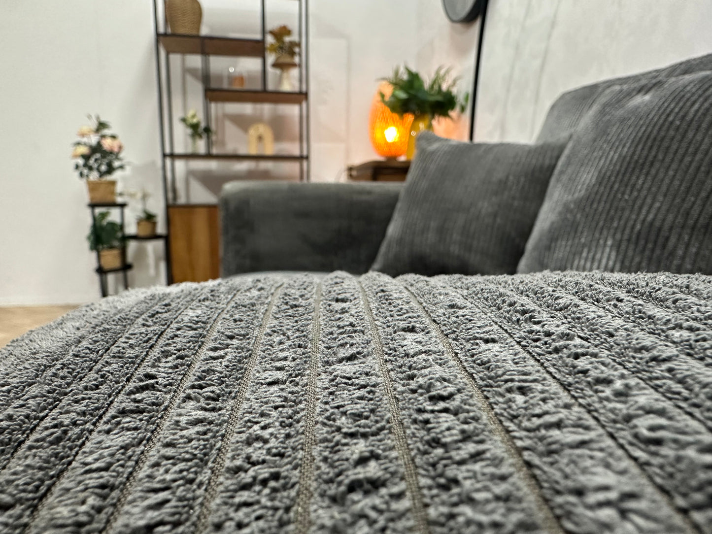 Antraciet Ribstof Hoekbank ~ Losse Kussens Met Afneembare Hoezen