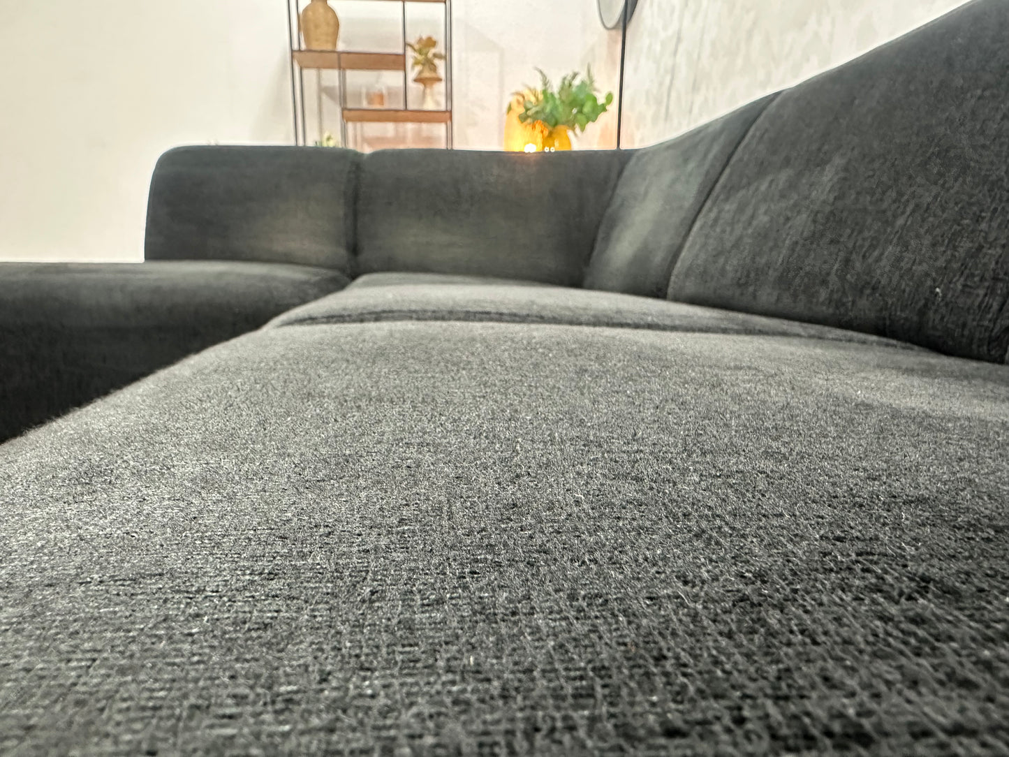 Zwarte Suède Stoffen Hoekbank ~ Inruilvoordeel