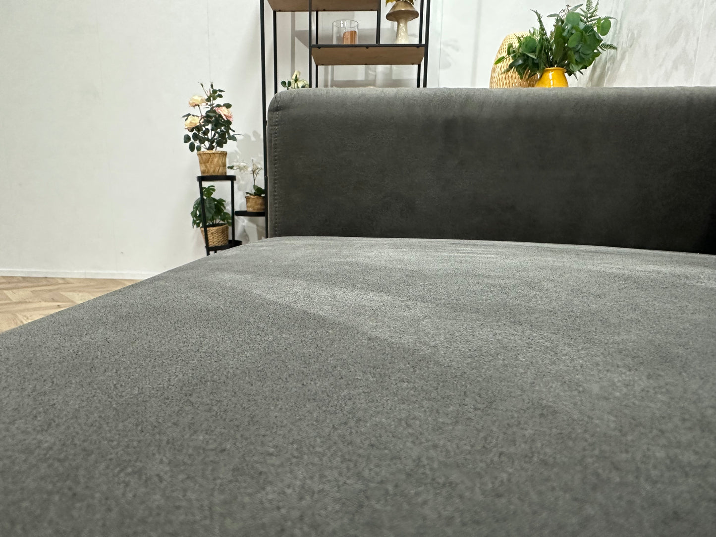 Antraciet Suède Stoffen 2.5-Zits Bank ~ Losse Rugkussens Met Afneembare Hoezen