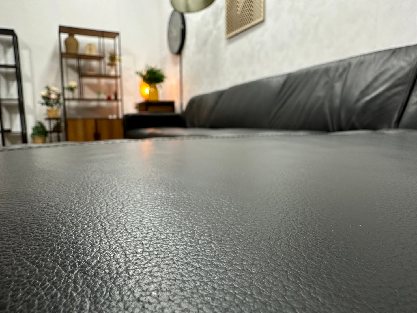 Zwarte Echt Lederen Hoekbank ~ Vaste Kussens