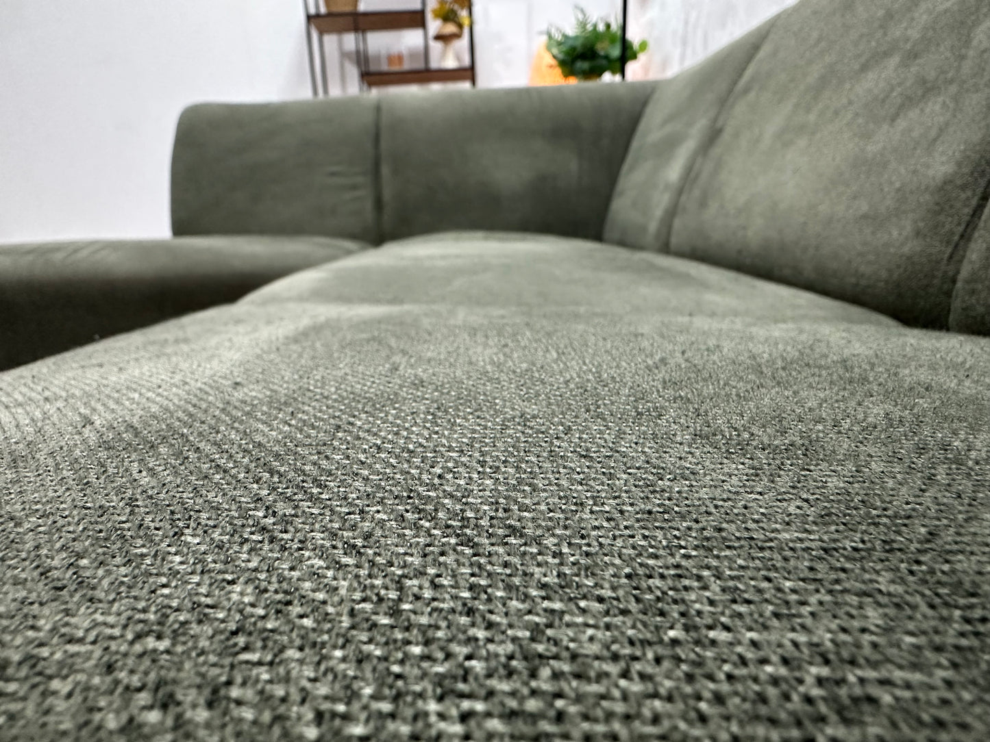 Groene Suède Stoffen Hoekbank ~ Vaste Kussens