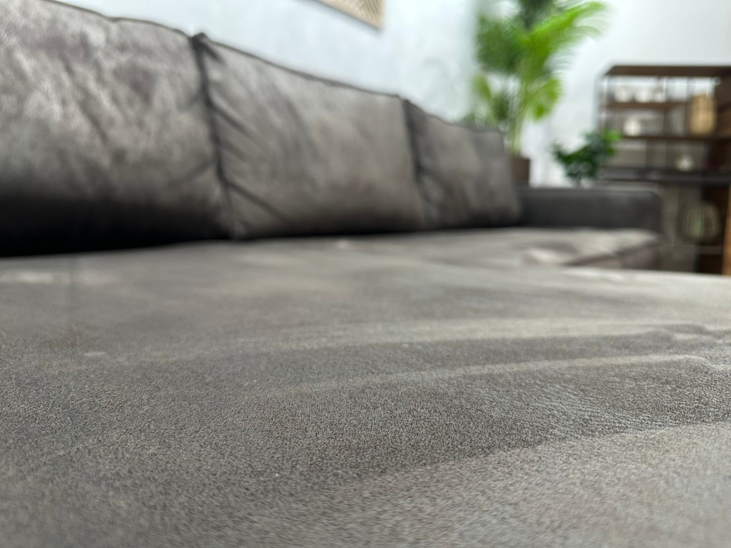 Antraciet Suède Stof Hoekbank ~ Losse Kussens Met Afneembare Hoezen