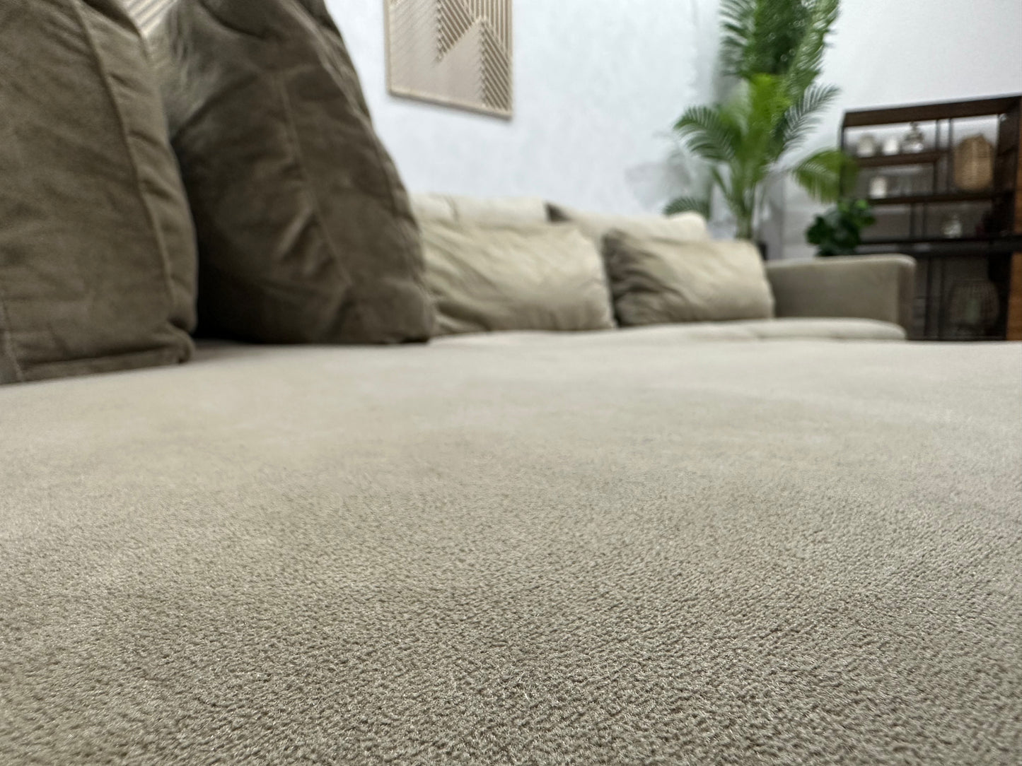 Beige Velvet Hoekbank ~ Losse Kussens Met Afneembare Hoezen