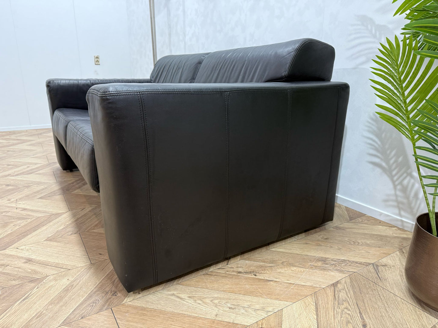 Zwarte Echt Lederen 2-Zits Bank ~ Vaste Kussens