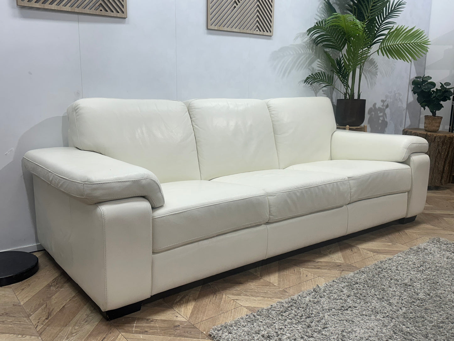 Witte Echt Lederen 3-Zits Bank ~ Vaste Kussens