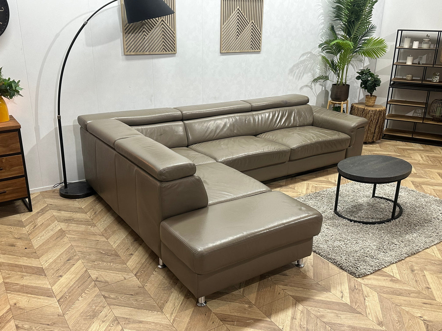 Licht Bruine Echt Lederen Hoekbank ~ Verstelbare Hoofdsteunen