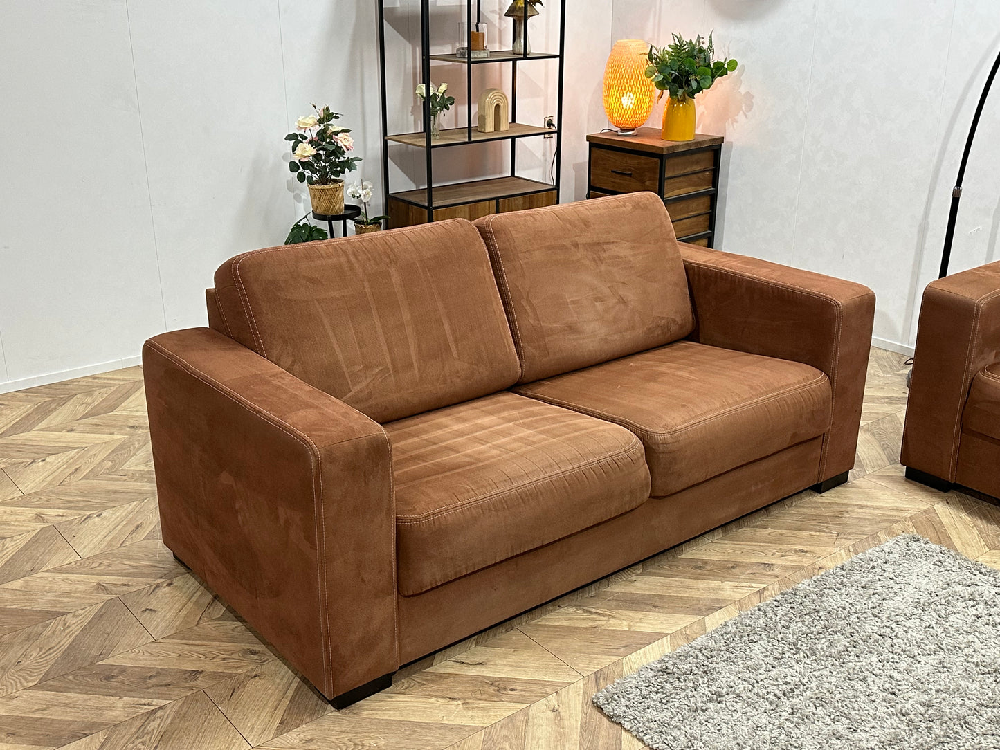 Cognac Bruine Suède Stoffen Banken Set ~ Vaste Kussens