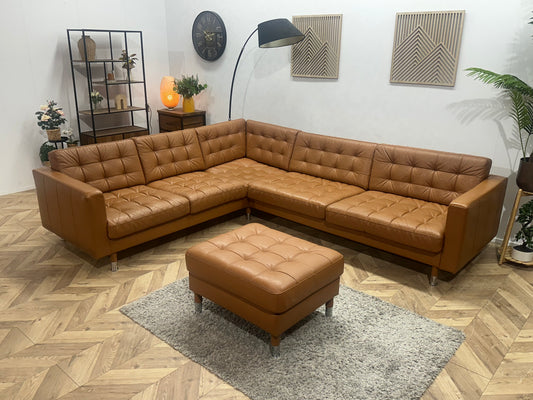 Cognac Bruine Echt Lederen Hoekbank Inc Hocker ~ Geïmpregneerd
