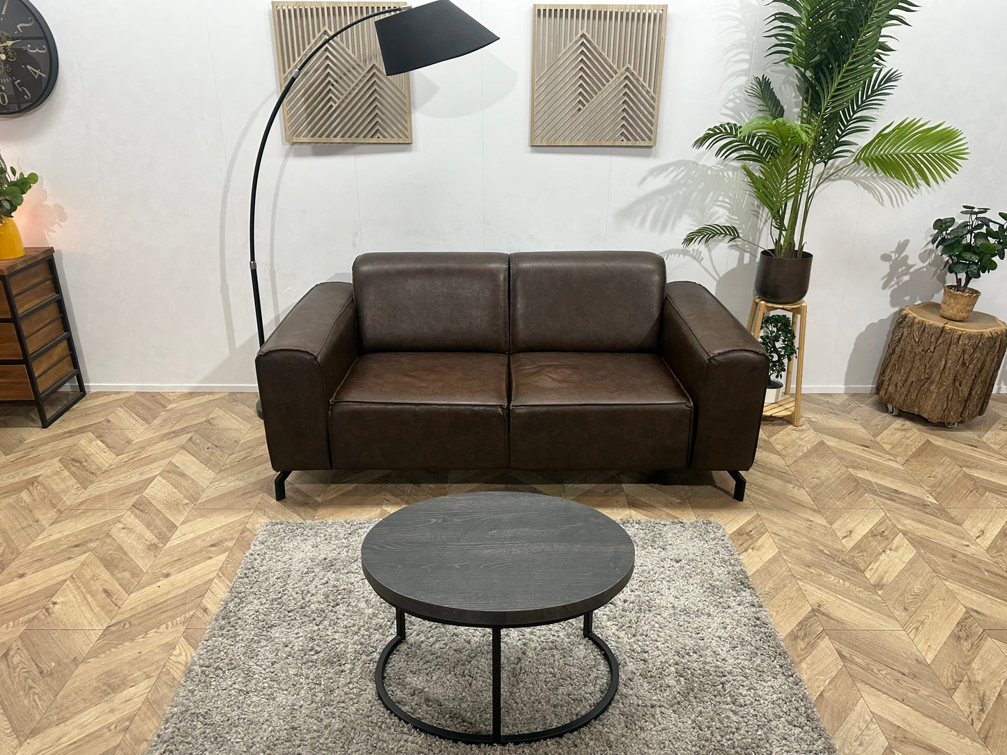 Bruine Echt Lederen 2.5-Zits Bank ~ Vaste Kussens