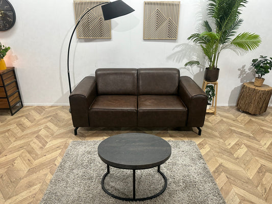 Bruine Echt Lederen 2.5-Zits Bank ~ Vaste Kussens