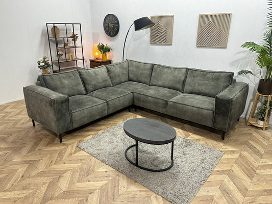 Grijze Velvet Hoekbank ~ Losse Rugkussens Met Afneembare Hoezen