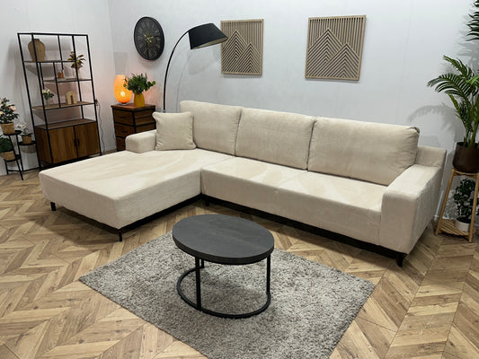 !Showroommodel! Witte/Crème Ribstof Hoekbank