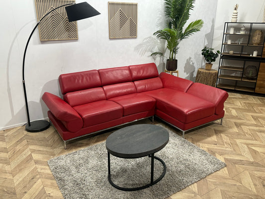Rode Echt Lederen Hoekbank ~ Verstelbare Arm/Hoofdsteunen