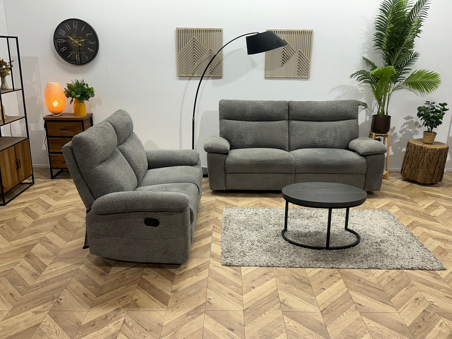 Grijze Bouclé Stoffen Banken Set ~ Relaxfunctie