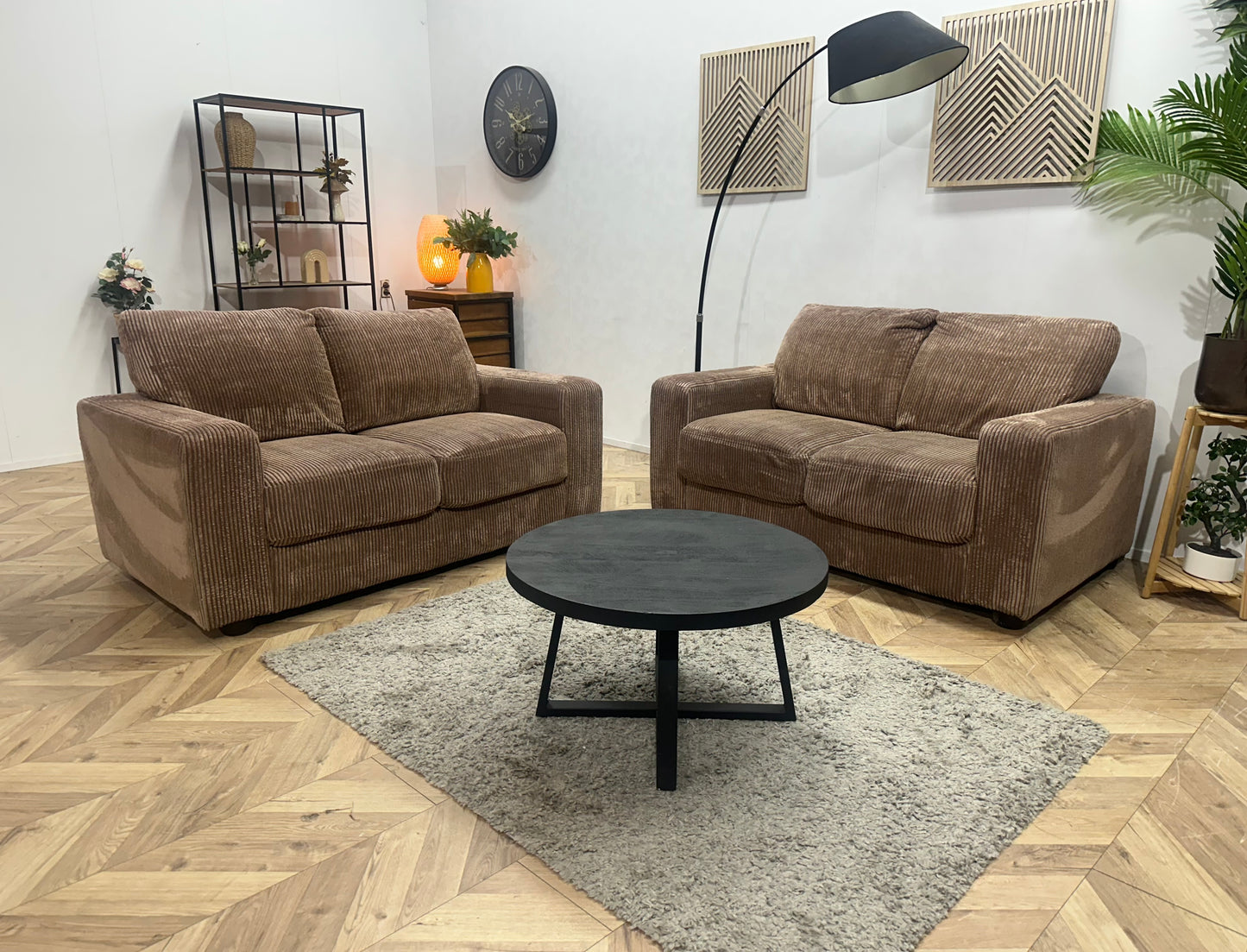 Bruine Ribstof Banken Set ~ Vaste Kussens