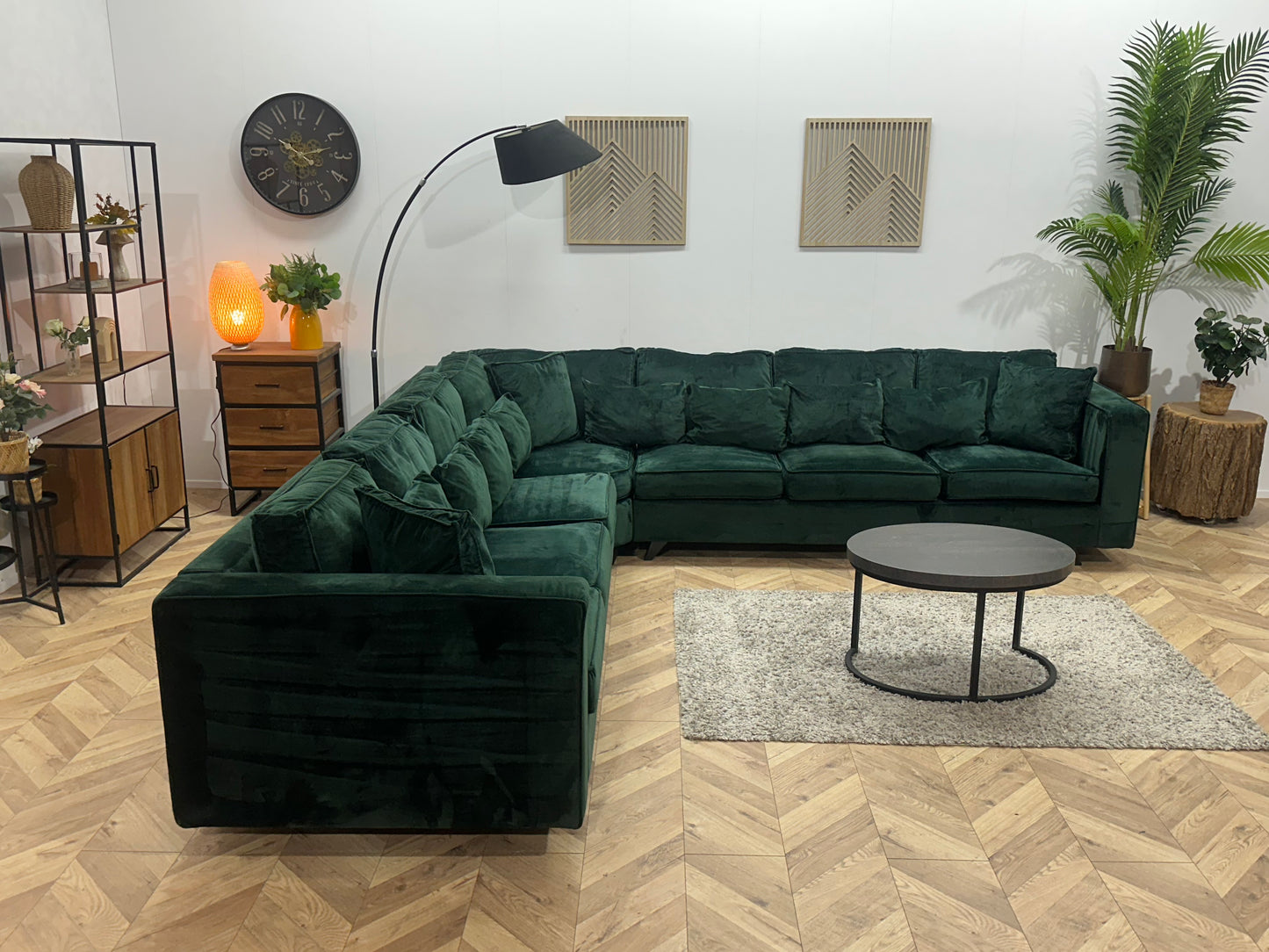 Groene Velvet Ruime Hoekbank ~ Losse Kussens Met Afneembare Hoezen
