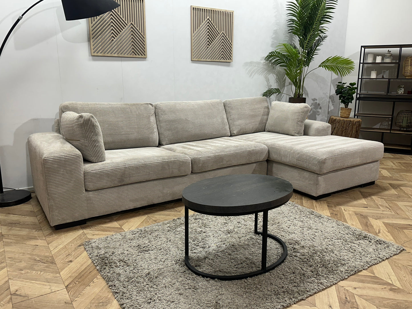 Licht Grijze Ribstof Hoekbank ~ Losse Kussens Met Afneembare Hoezen